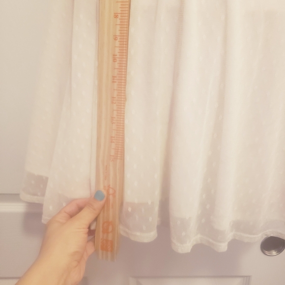 Off White Lace Dress With Sheer Top and Sleeves - Picture 6 of 7